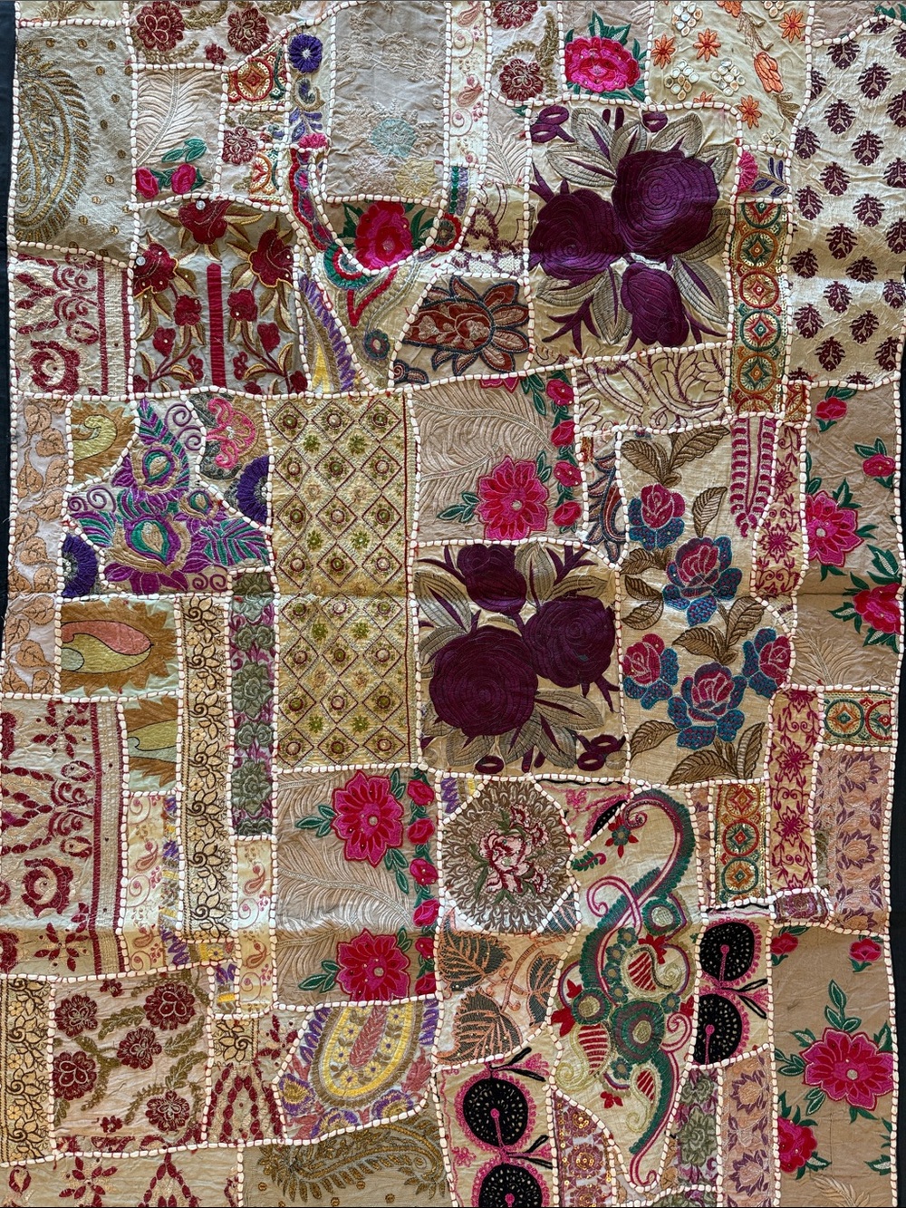 Handmade Vintage Pakistani Tribal Bridal Tapestry in Beautiful Creams & Pinks